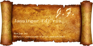 Jassinger Fóris névjegykártya